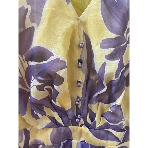SVELTO STELLA  3/4 SLEEVE YELLOW PURPLE LEAVES PATTERN US SIZE 12 PEARLS - Picture 4 of 16
